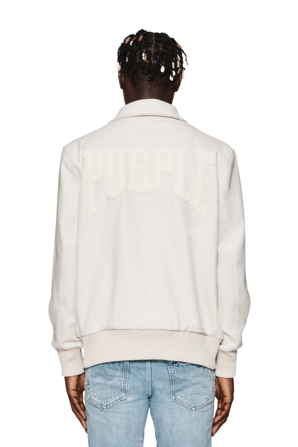 Purple Brand Title Letterman Jacket Off White
