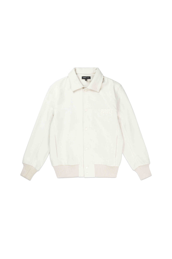 Purple Brand Title Letterman Jacket Off White