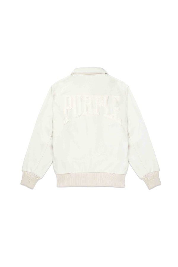 Purple Brand Title Letterman Jacket Off White