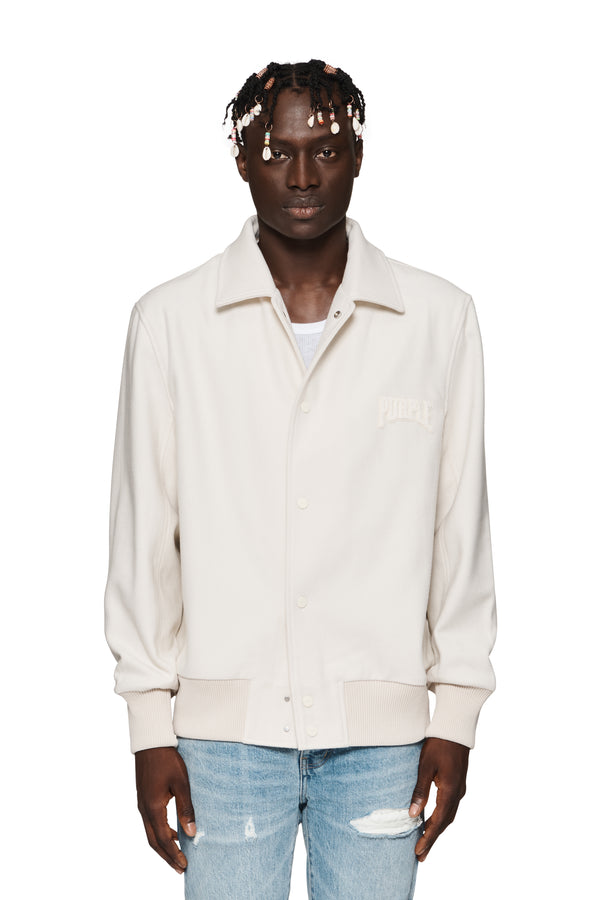 purple brand Title Letterman Jacket Off White