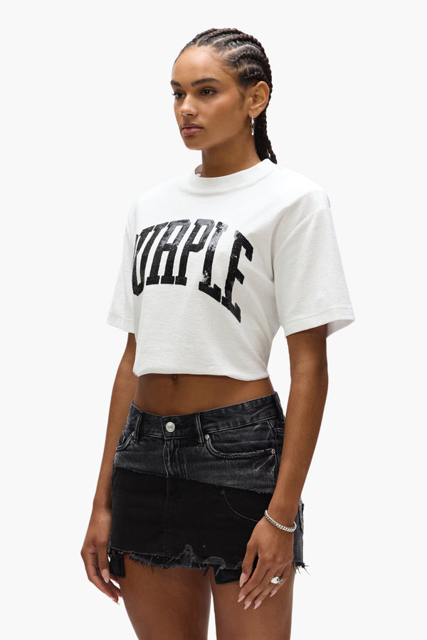 Purple Brand Varsity Cropped Tee Light Indigo