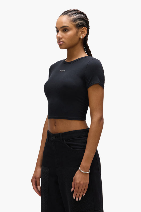 Purple Brand Wordmark Baby Tee Black