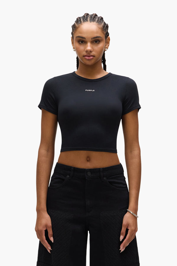 purple brand Wordmark Baby Tee Black