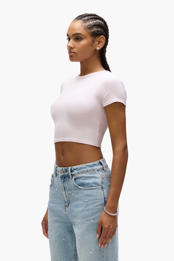 Purple Brand Wordmark Baby Tee Pink