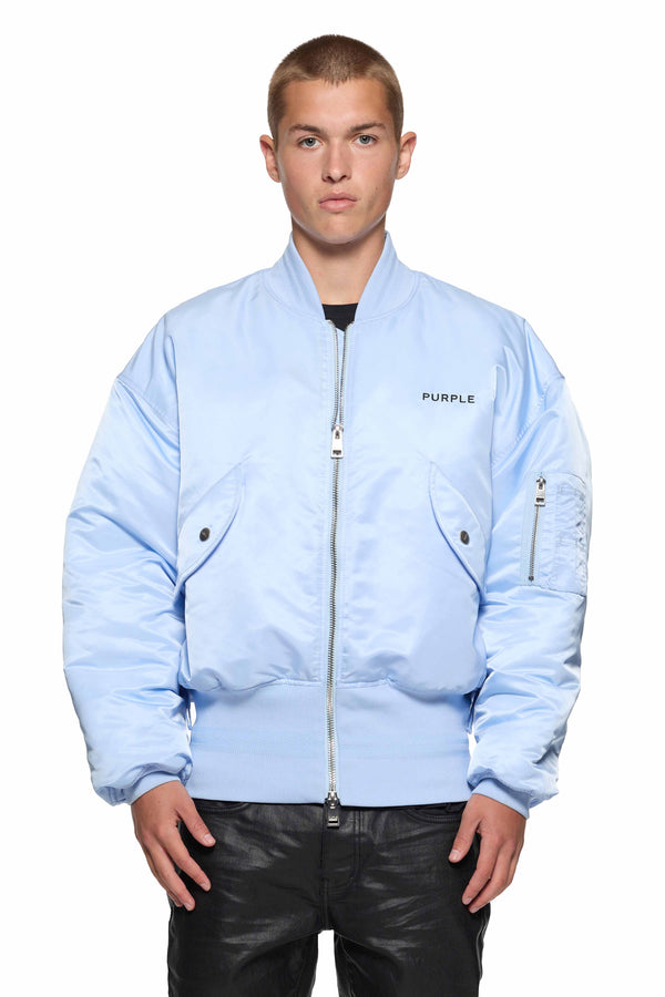 purple brand Wordmark Bomber Jacket Light Blue
