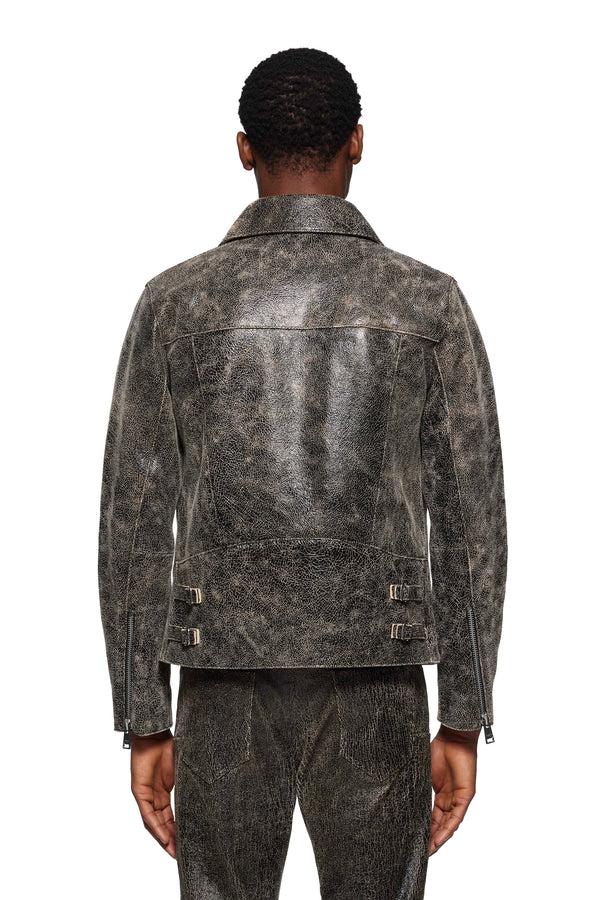 Purple Brand Wordmark Leather Zip Up Jacket Black