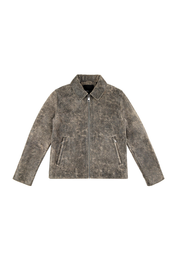 Purple Brand Wordmark Leather Zip Up Jacket Black