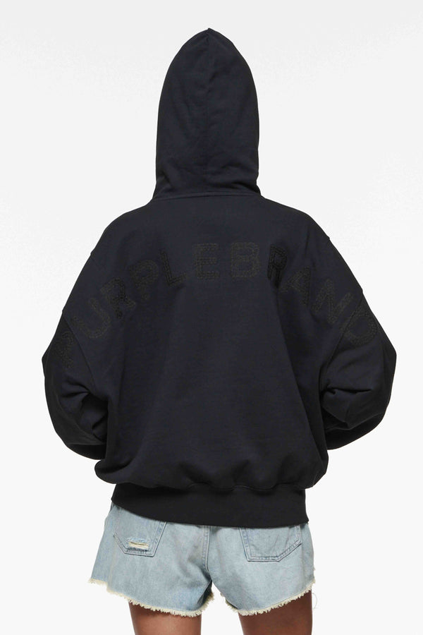 Purple Brand Wordmark Oversized Hoodie Black