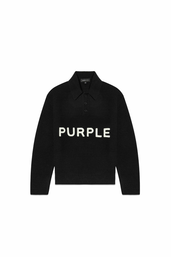 Purple Brand Wordmark Polo Sweater Black