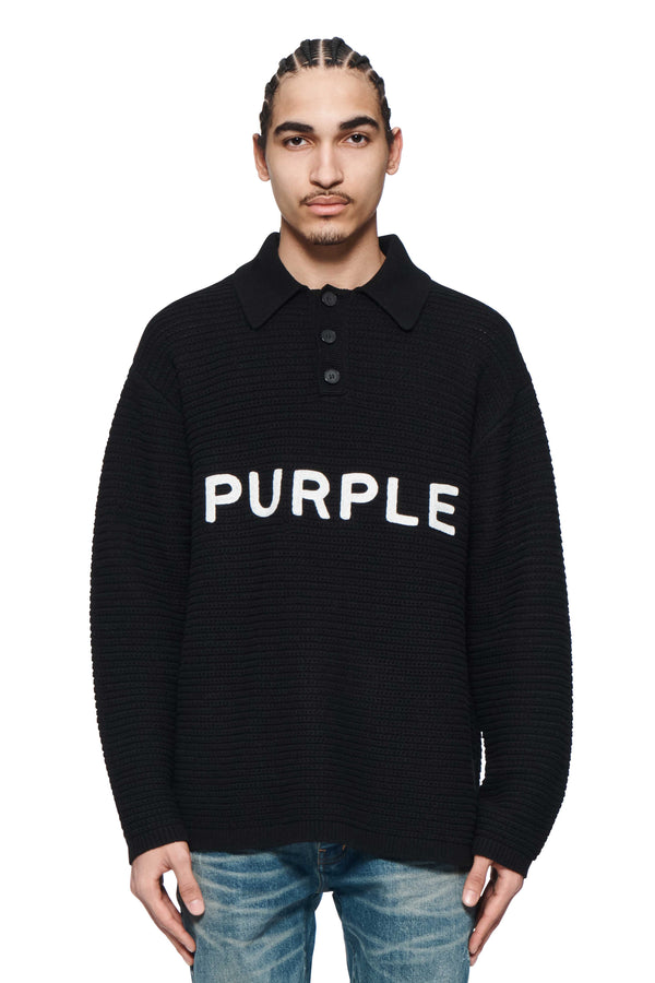 purple brand Wordmark Polo Sweater Black