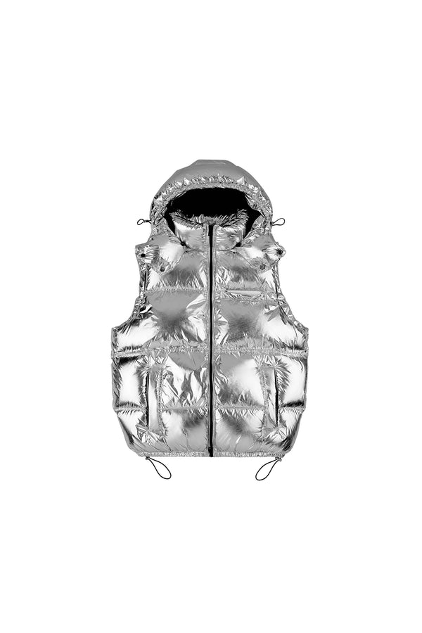 Purple Brand Wordmark Puffer Vest Silver