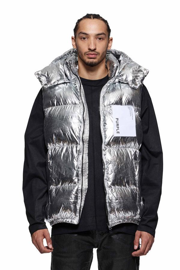 purple brand Wordmark Puffer Vest Silver