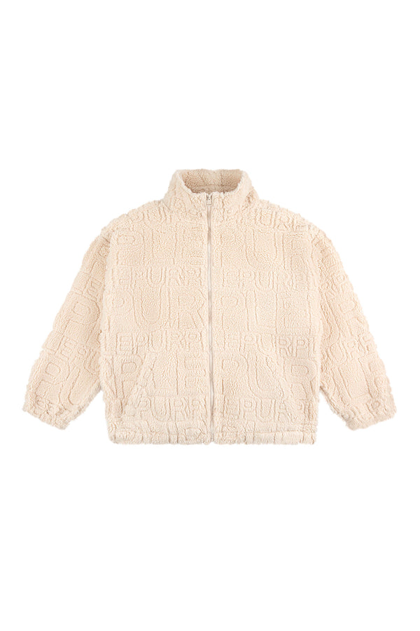 purple brand Wordmark Repeat Sherpa Jacket Ecru