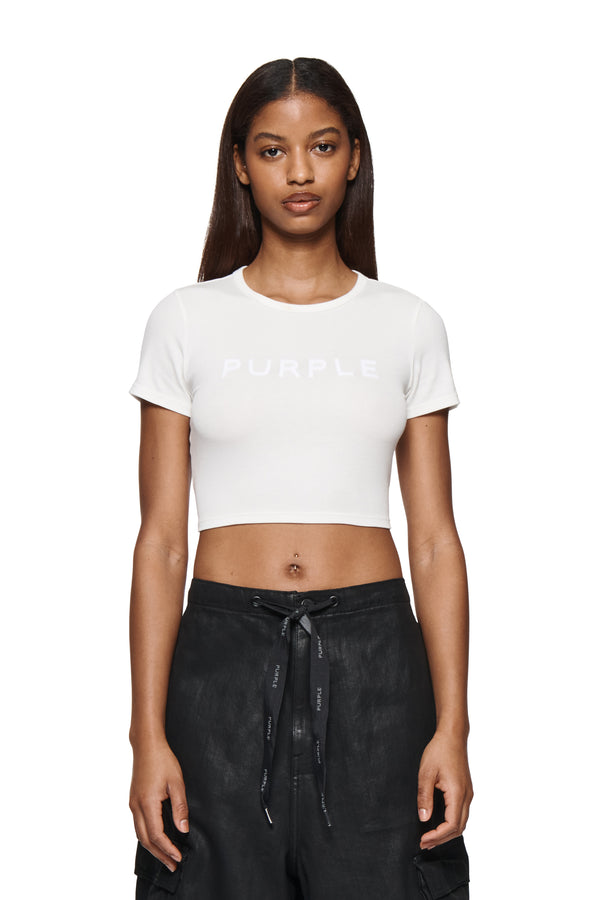 purple brand Wordmark Rib Baby Tee White