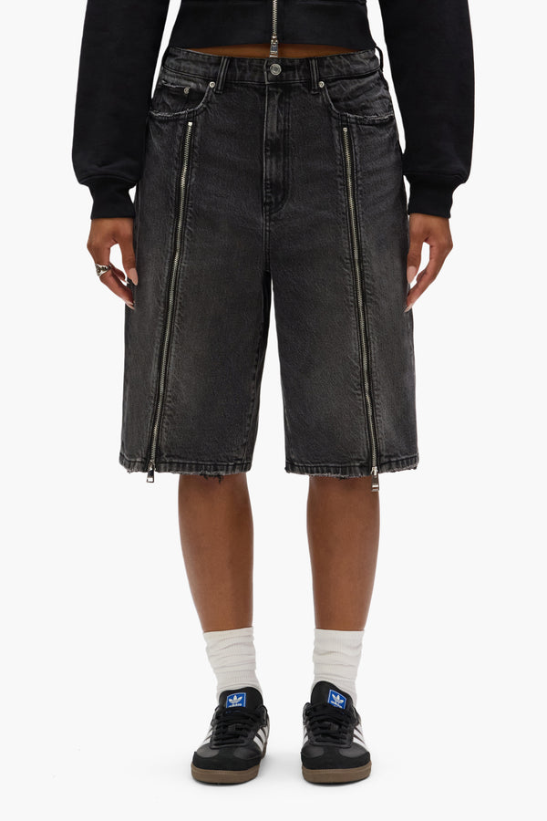 Purple Brand Zip Denim Short Black