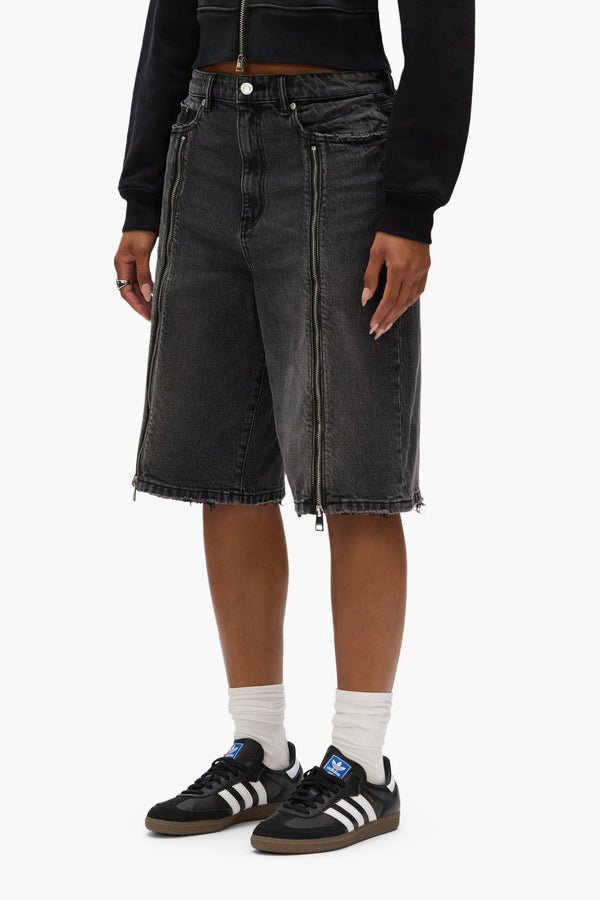Purple Brand Zip Denim Short Black