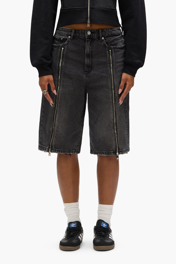purple brand Zip Denim Short Black