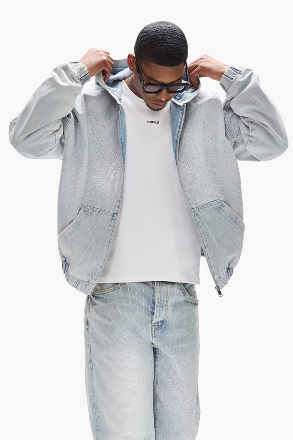 Purple Brand Radial Hotfix Zip Up Hoodie Light Indigo