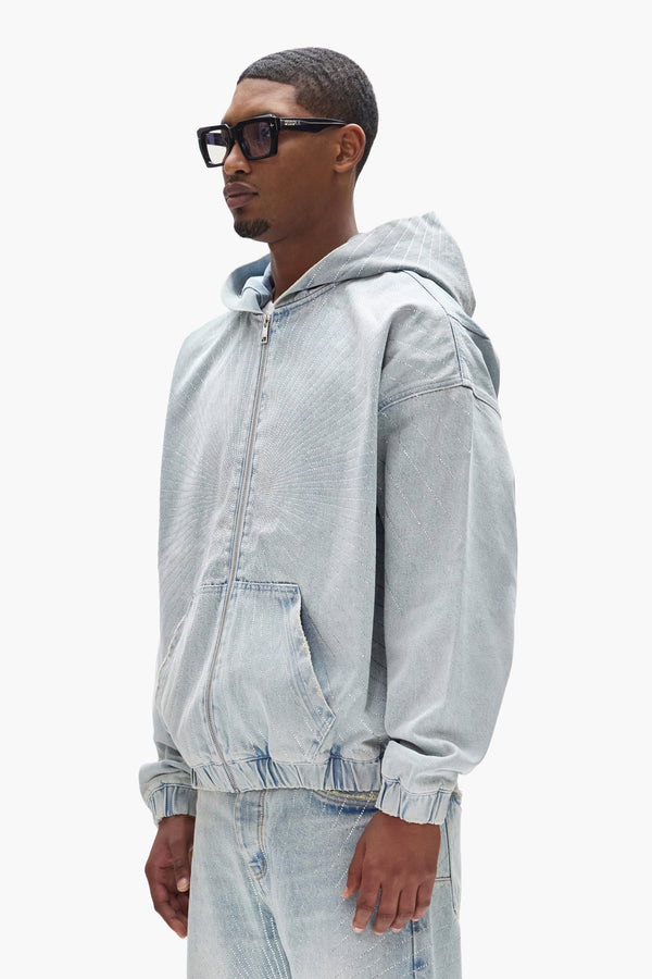 Purple Brand Radial Hotfix Zip Up Hoodie Light Indigo