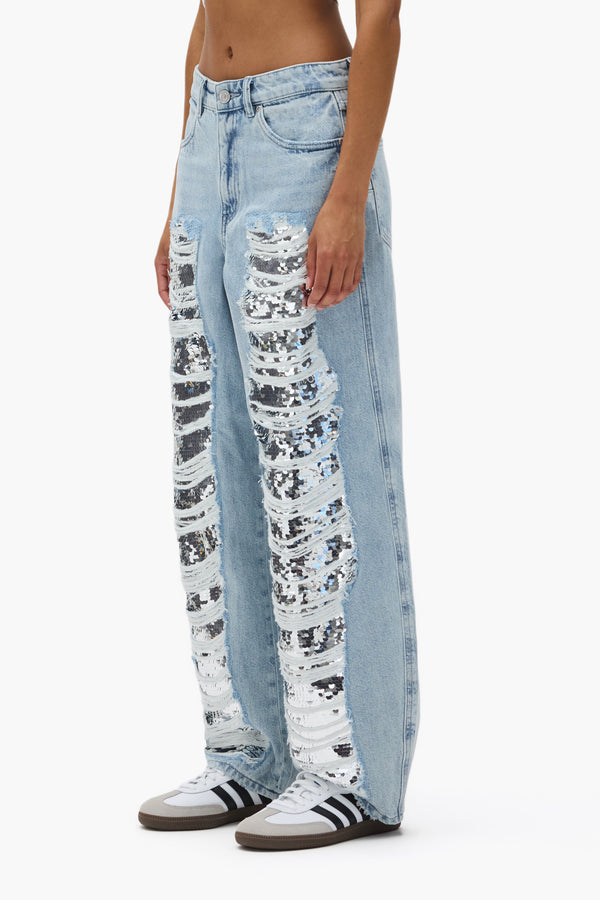 Purple Brand Sequin Blowout Barrel Leg Light Indigo