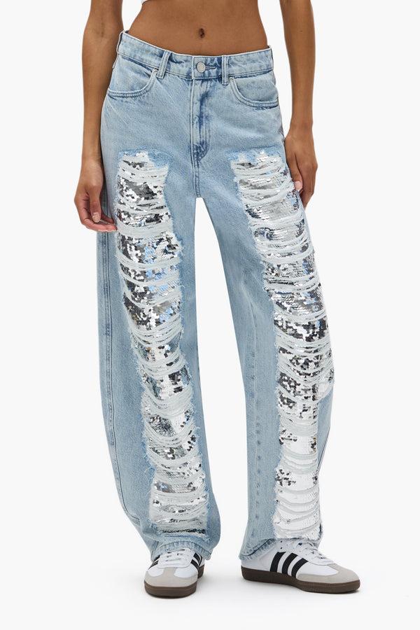 Purple Brand Sequin Blowout Barrel Leg Light Indigo