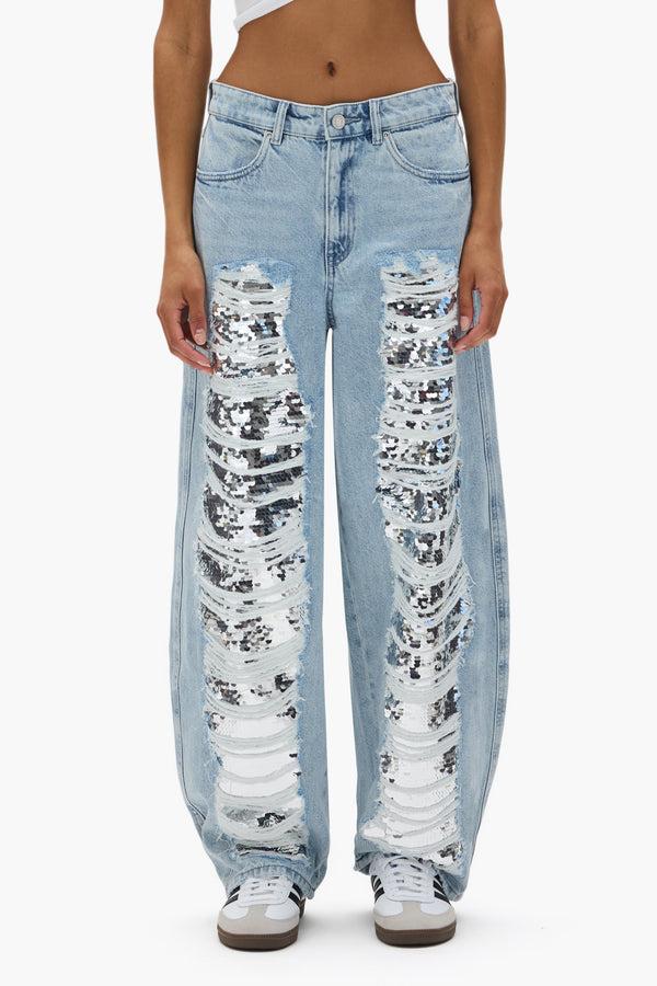 purple brand Sequin Blowout Barrel Leg Light Indigo