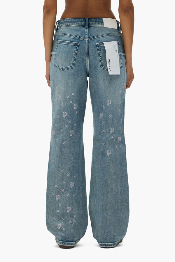 Purple Brand Slim Straight Monogram Bling Light Indigo