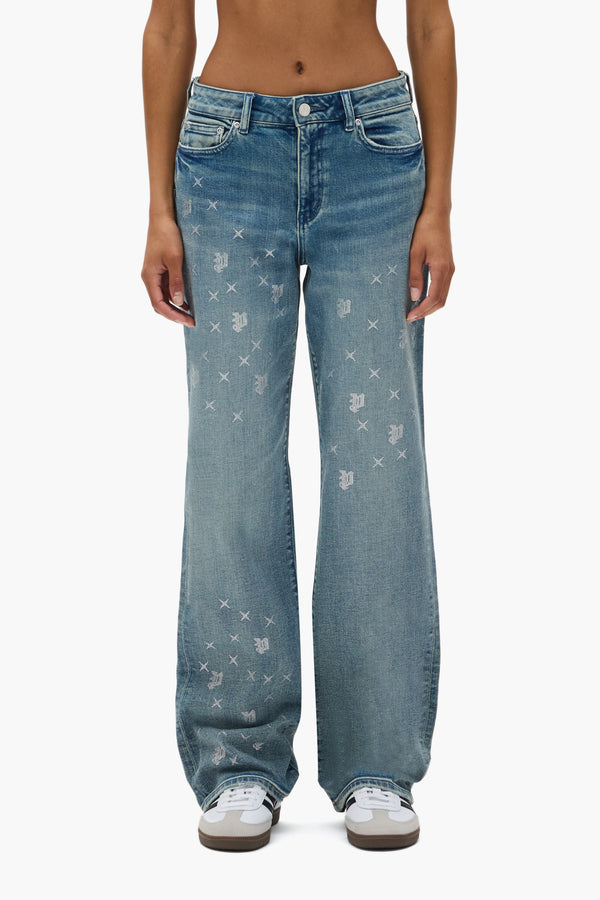 purple brand Slim Straight Monogram Bling Light Indigo