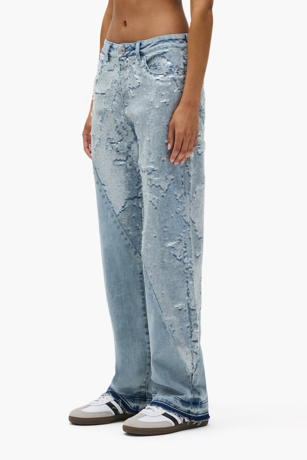 Purple Brand Slim Straight Split Sequin Light Indigo