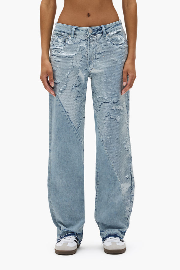 purple brand Slim Straight Split Sequin Light Indigo