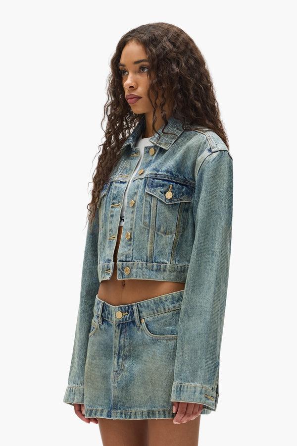 Purple Brand Tiled Overlay Cropped Jacket Light Indigo