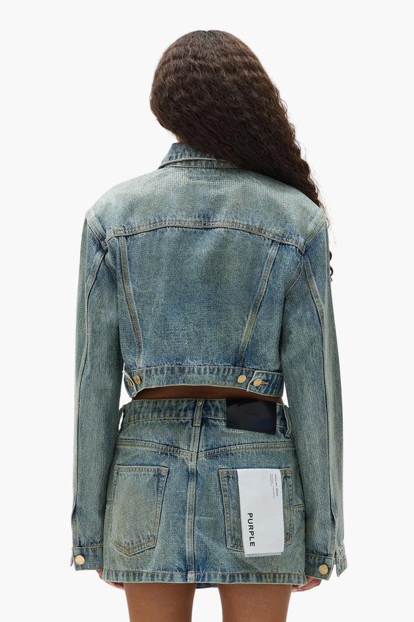 Purple Brand Tiled Overlay Cropped Jacket Light Indigo