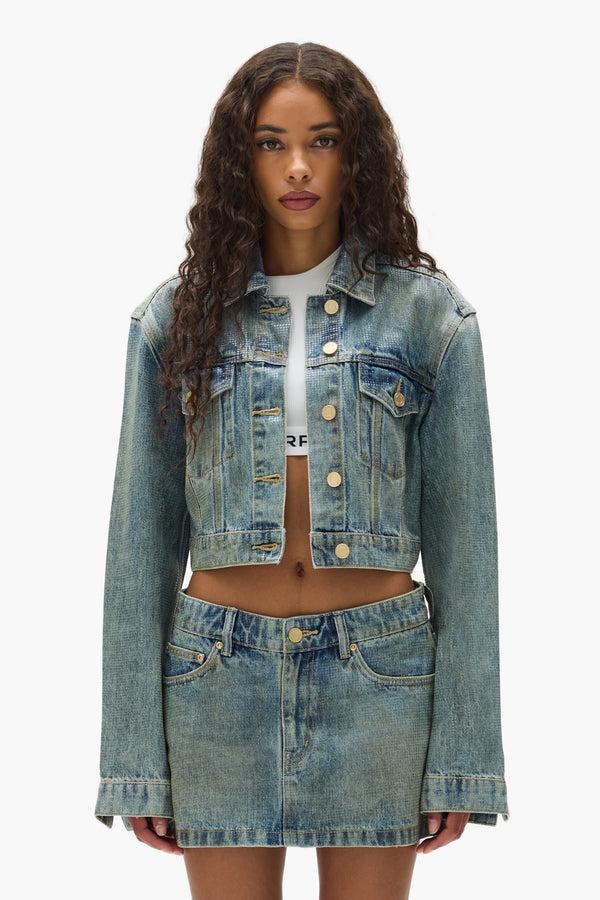 purple brand Tiled Overlay Cropped Jacket Light Indigo