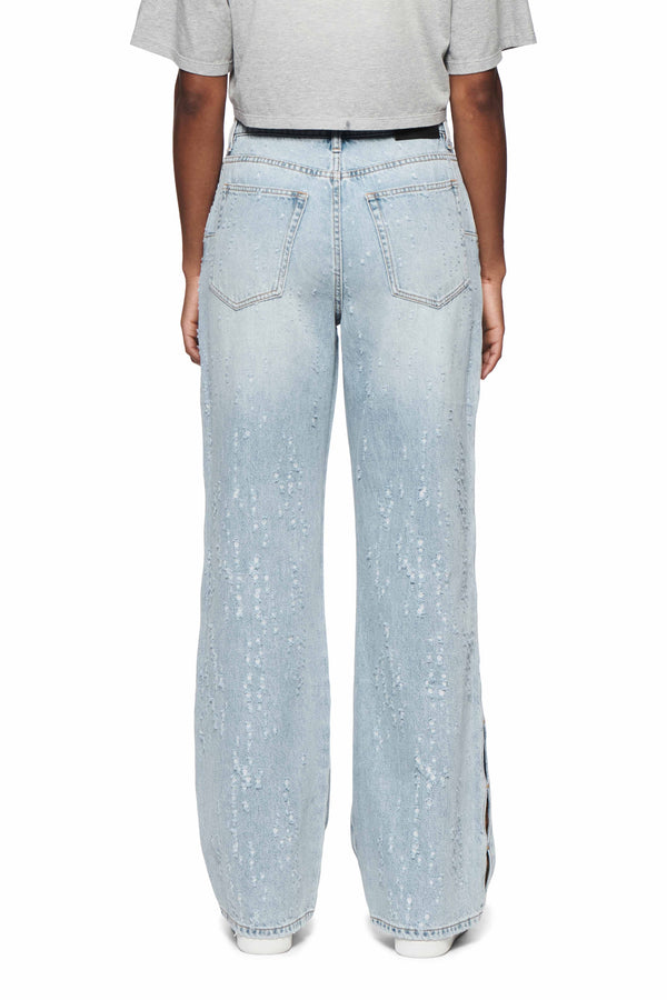 Purple Brand Wide Side Cut Out Buckshot Light Indigo