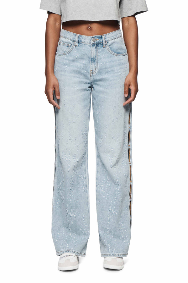 purple brand Wide Side Cut Out Buckshot Light Indigo