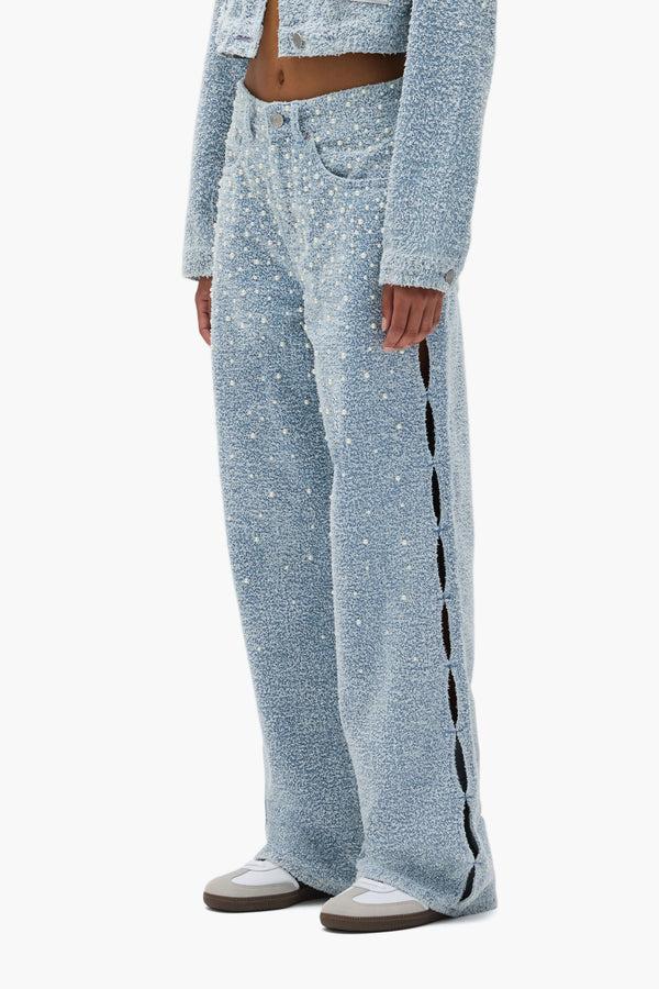 Purple Brand Wide Textured Pearl Cut Out Light Indigo