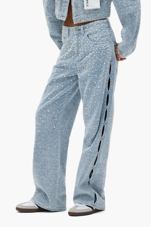 Purple Brand Wide Textured Pearl Cut Out Light Indigo