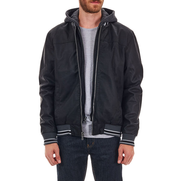 Px Los Angeles Bradley Vegan Leather Hooded Jacket Black