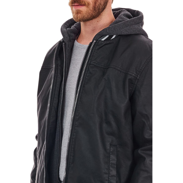 Px Los Angeles Bradley Vegan Leather Hooded Jacket Black