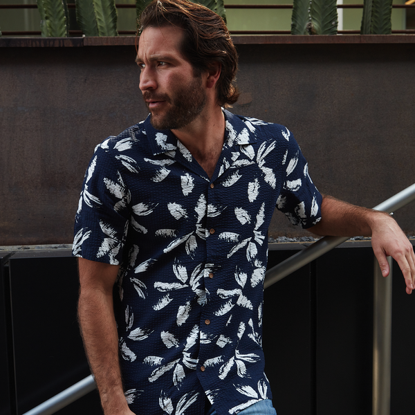 Px Los Angeles Dorian Printed Seer Sucker Shirt Navy Blazer