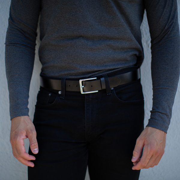 Px Los Angeles Grant Textured Leather 3.5 CM Belt Black