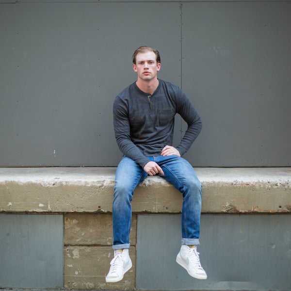 Px Los Angeles Harper Long Sleeve Henley Charcoal Heather