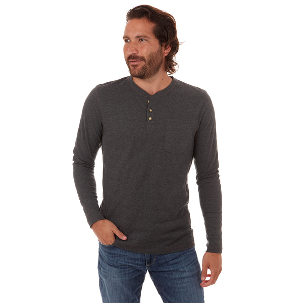 px los angeles Harper Long Sleeve Henley Charcoal Heather