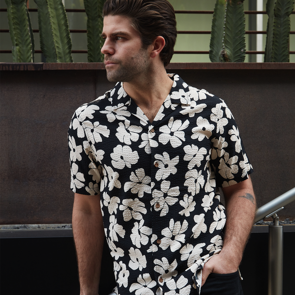 Px Los Angeles Hector Printed Seer Sucker Shirt Black