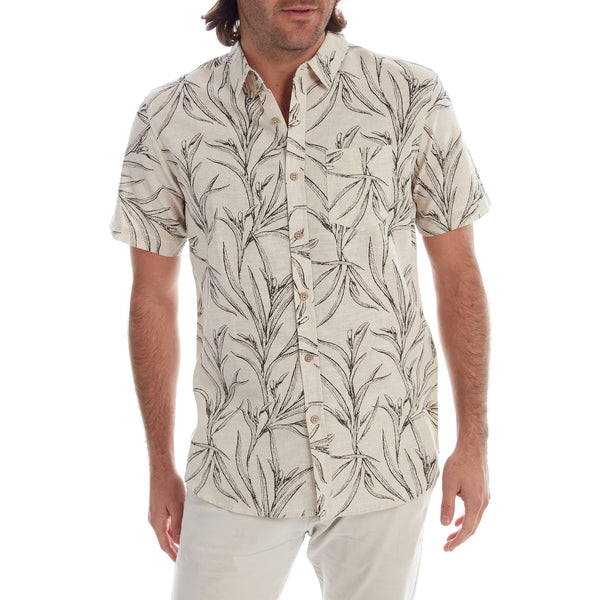 Px Los Angeles Kyle Printed Linen Cotton Shirt Sand