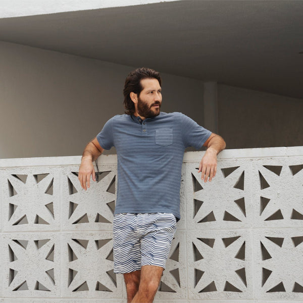 Px Los Angeles Axel Striped Henley Lake Blue