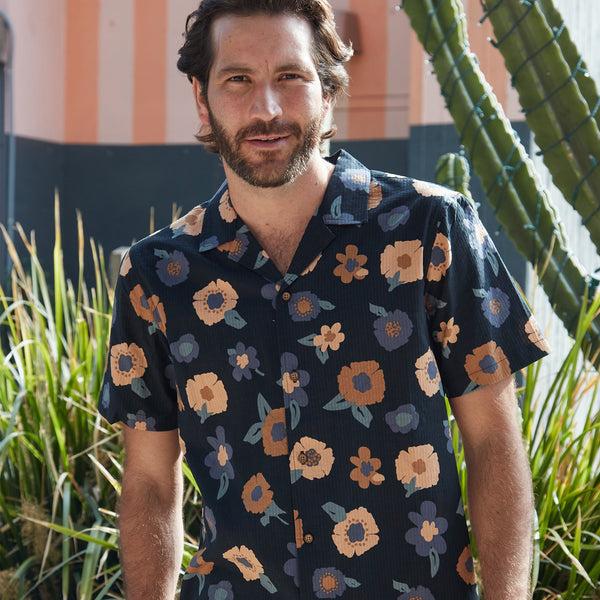 Px Los Angeles Kai Printed Seer Sucker Shirt Black