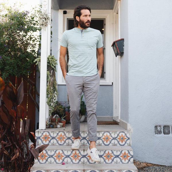 Px Los Angeles Wade Pinstripe Henley Neptune Green