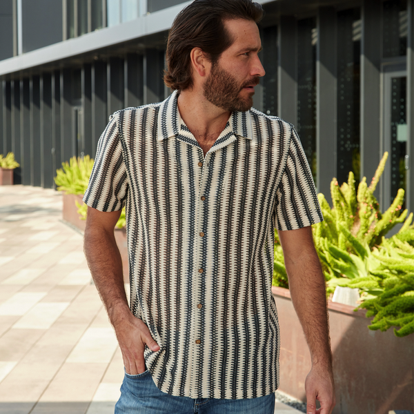 Px Los Angeles Rodney Textured Resort Knit Shirt Cream