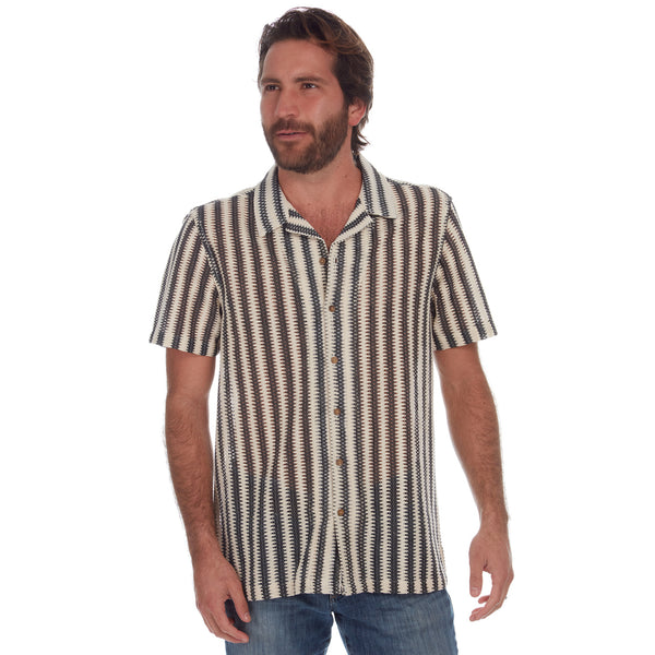 px los angeles Rodney Textured Resort Knit Shirt Cream